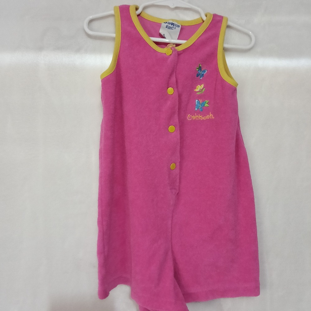 Vintage OshKosh Bgosh Pink Terry Cloth Butterfly Romper 4T Made in USA